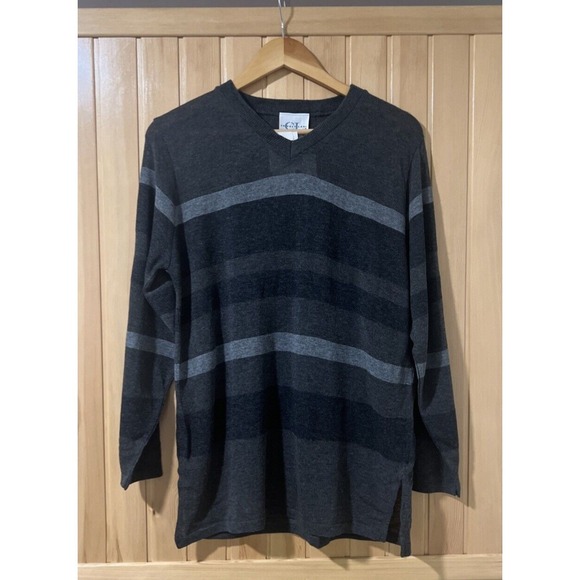 Cricket Lane Sweaters - Cricket Lane Striped V-Neck Sweater Women's Medium Grey NWT Vintage Made in USA